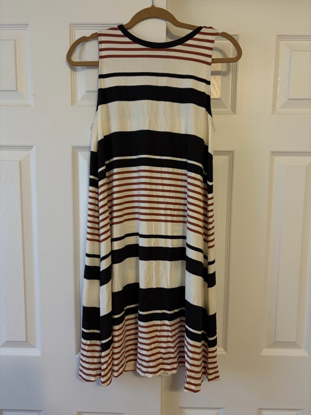 LOFT Striped Sleeveless Dress in Black, White & Brown medium new